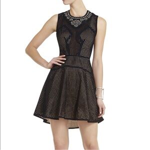 BCBGMAXAZRIA Serina Black Mesh Embellished Fit & Flare Dress Size 8
